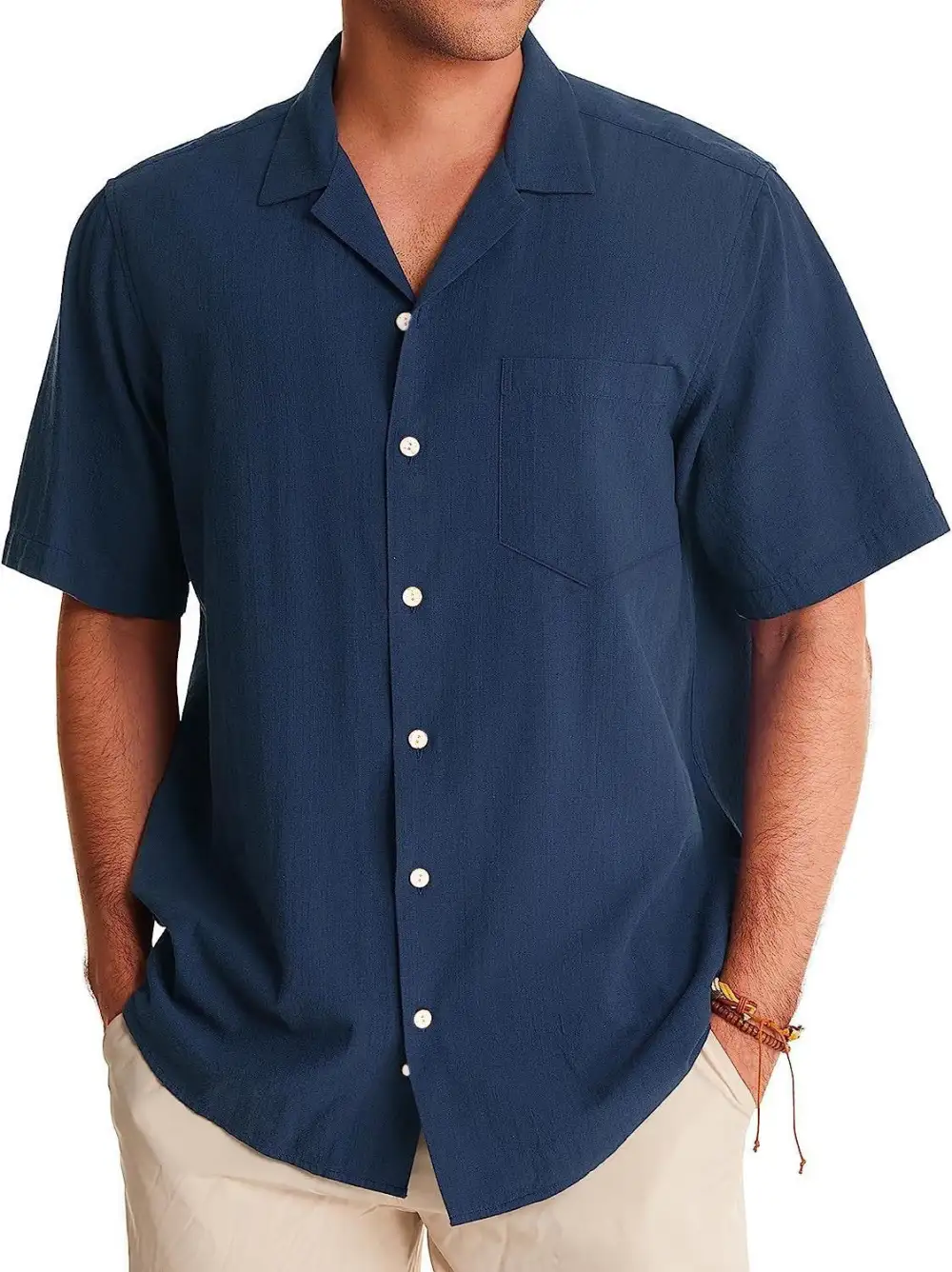 Short Sleeve Open Collar Pocket Shirt