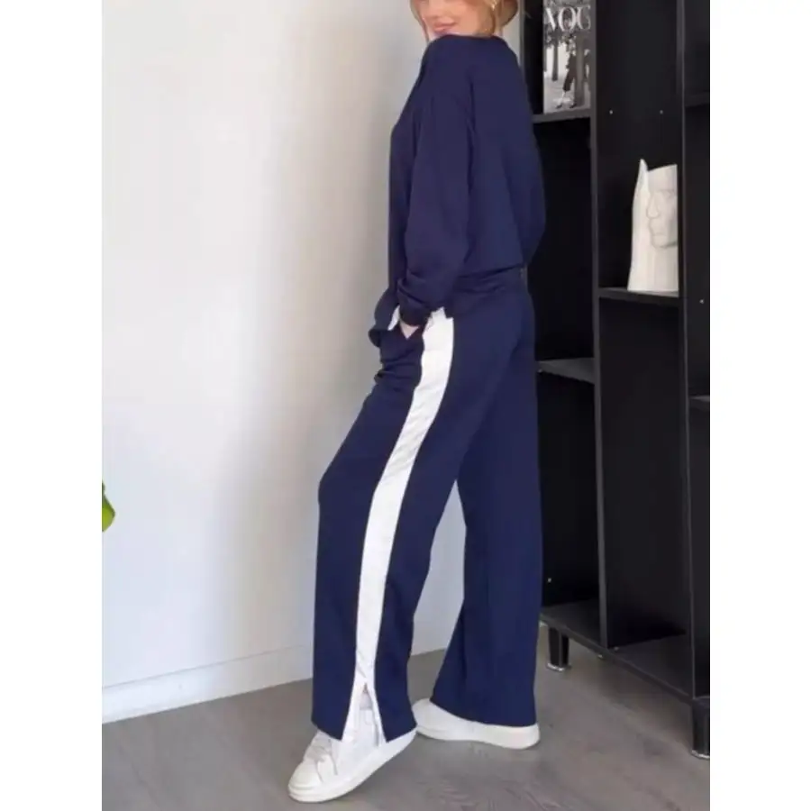 Everyday Contrast Round Neck Top and Pants Set