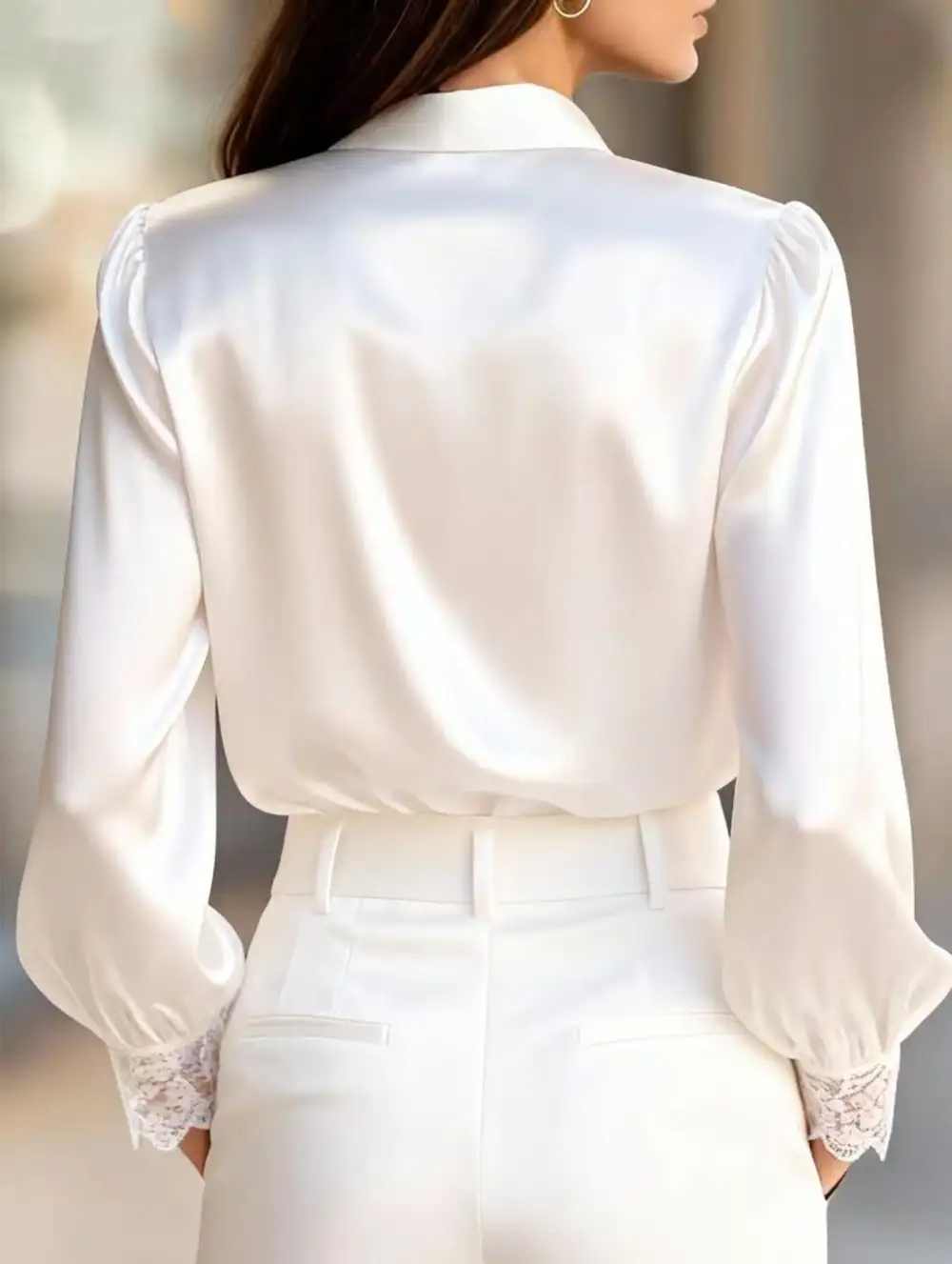 Simple Lace Detail V Neck Blouse