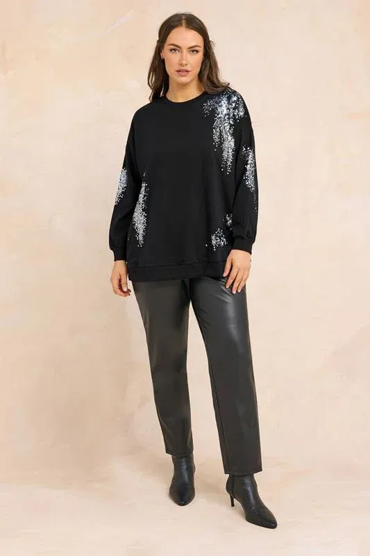 Black & Silver Sequin Embellished Sweatshirt
