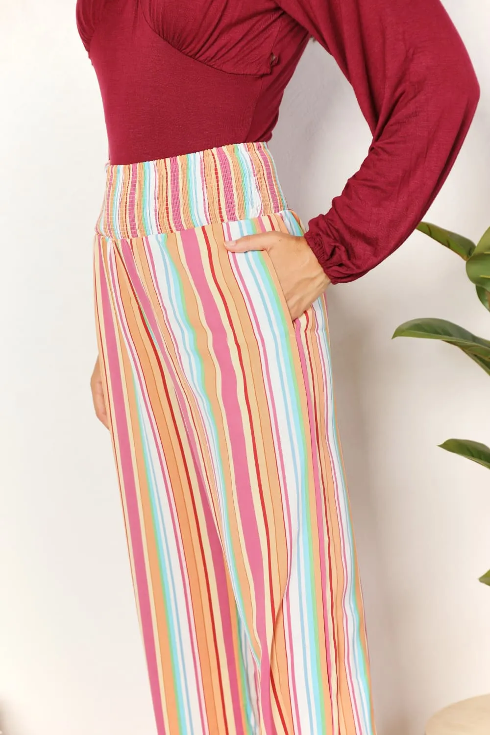 Daily Striped Smocked Waist Pants With Pocket