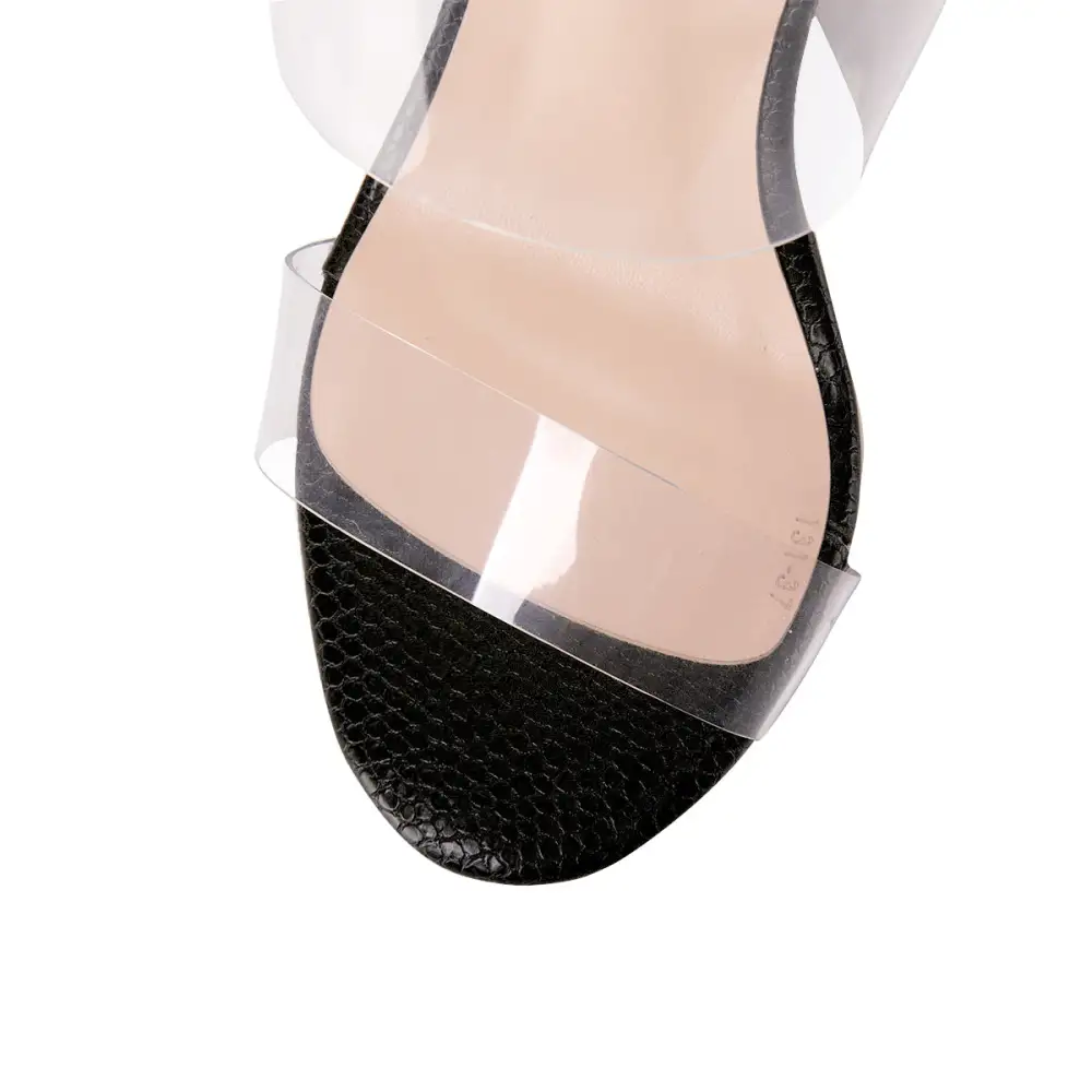 Clear Double Strap Snake Pattern Chunky Heel Mule Sandals