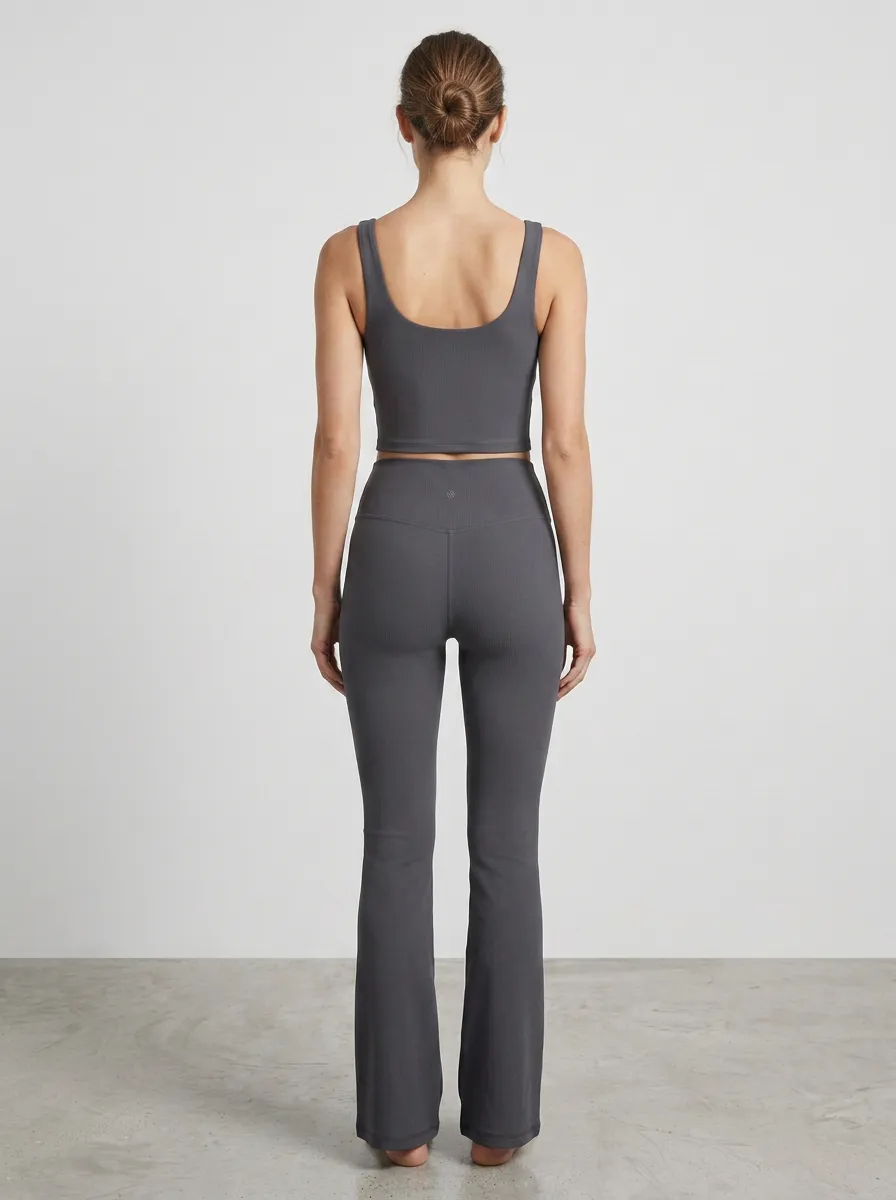 Ribbed Women's Tank Top Flare Pants Active Set