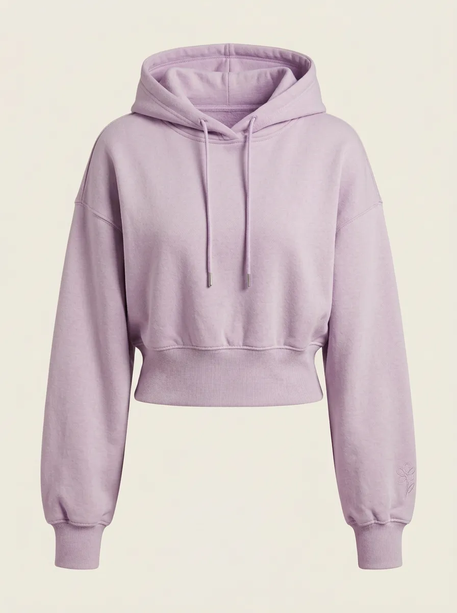 Women's Minimalist Floral Aesthetic Embroidered Printed Cropped Hoodie