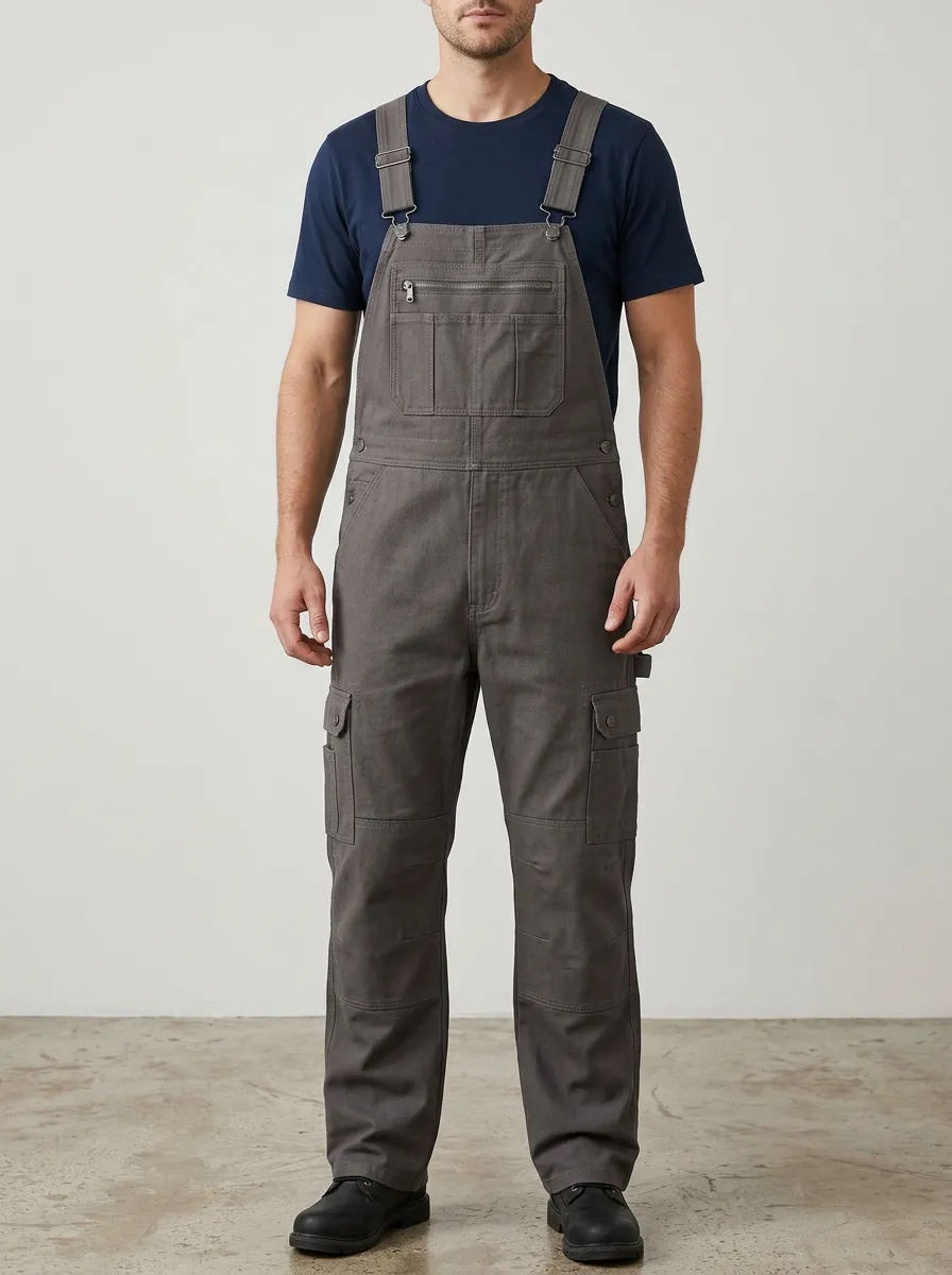 Multi-Pocket Cargo Knee-Reinforced Bib Men's Workwear Bib Overalls