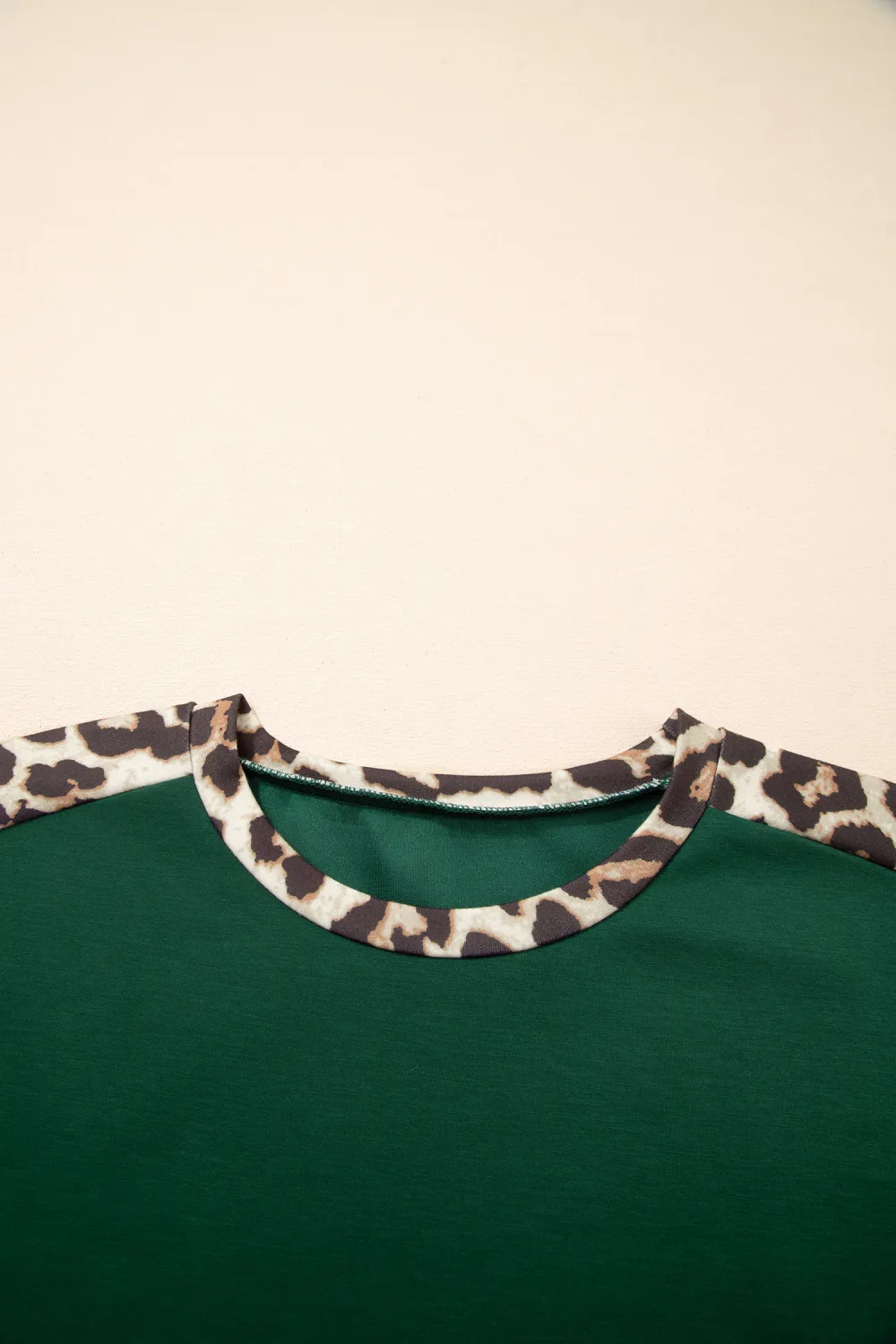 Sea Green Leopard Trim Round Tee
