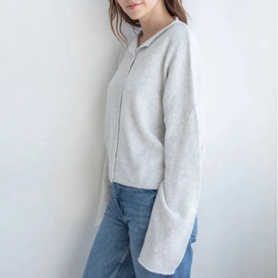 Classic Ribbed Button Front Dropped Shoulder Cardigan