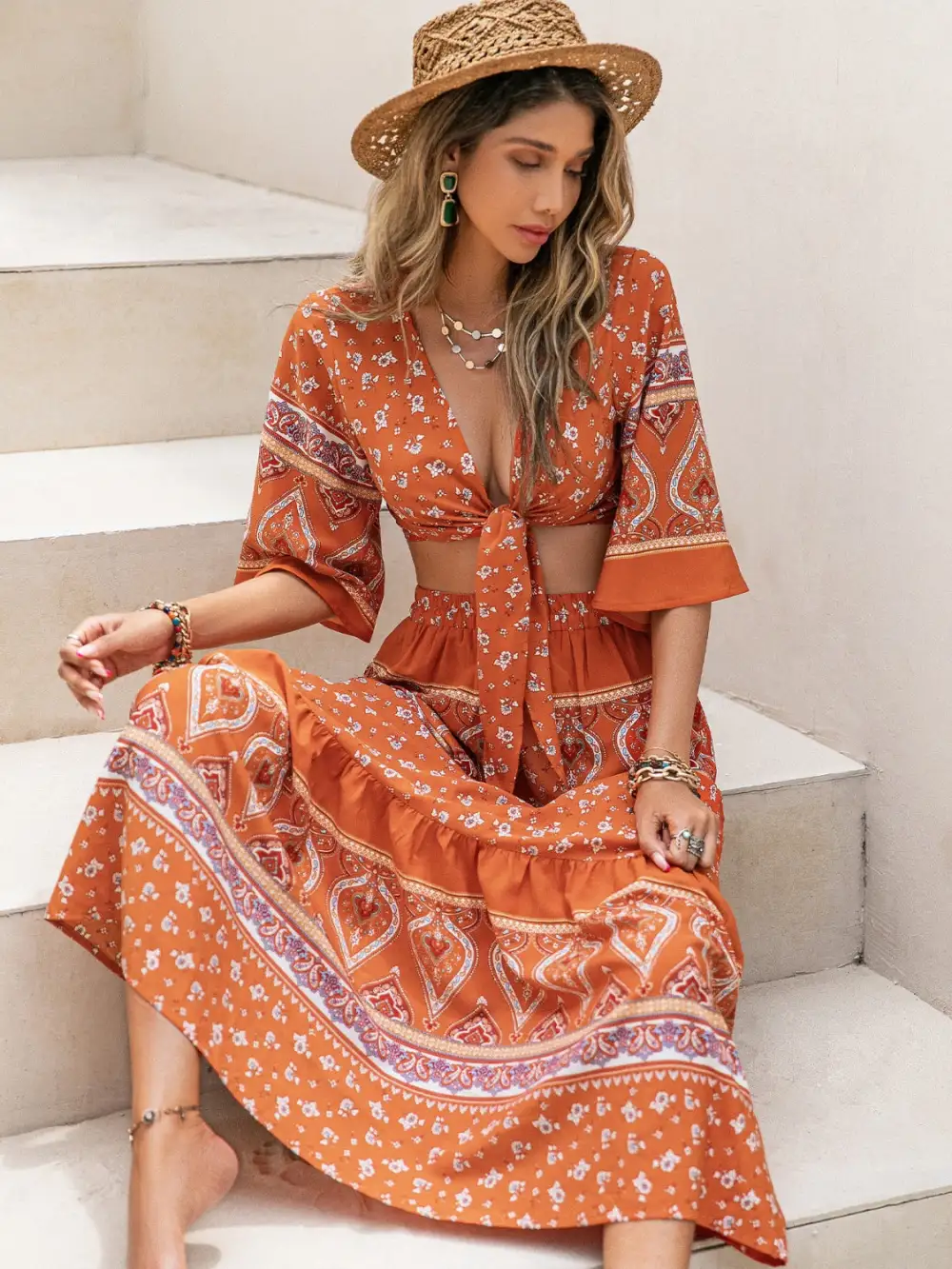 Printed Plunge Coordinated Set