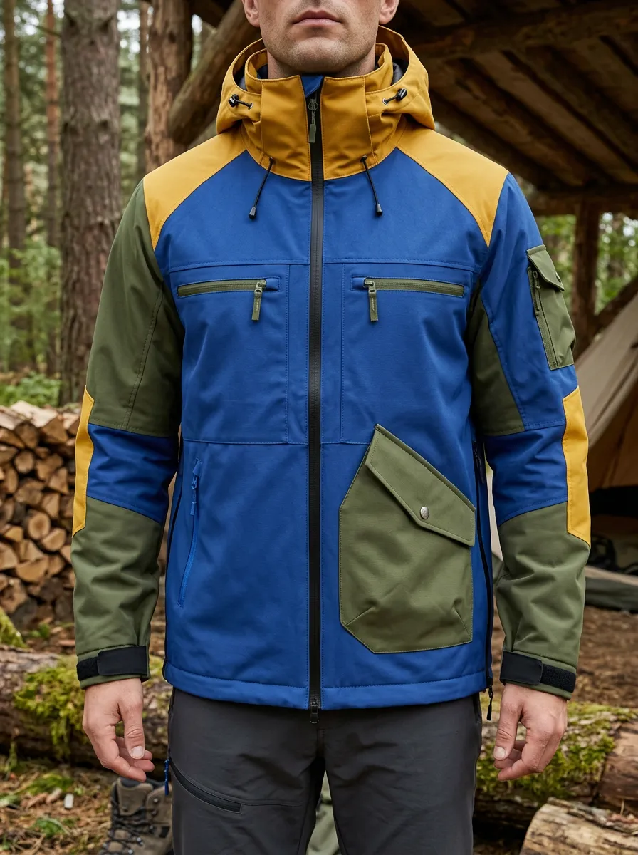 Men's Hiking Outdoor Enthusiast Colorblock Multi-Pocket Hooded Jacket