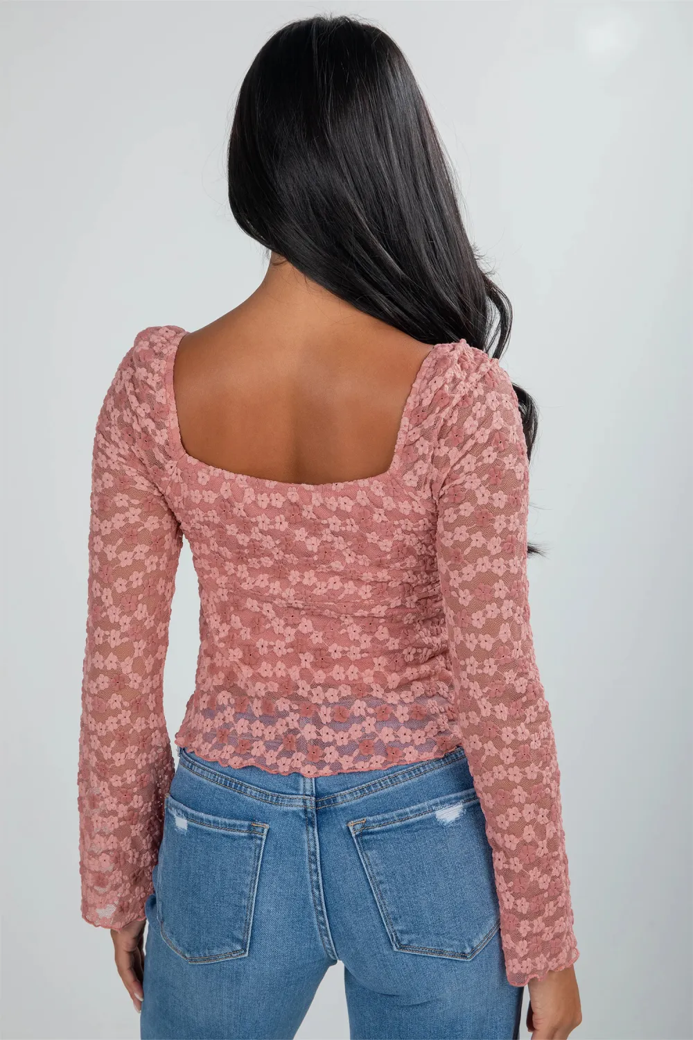 Peach Blossom Drawstring Knot Detail Blouse