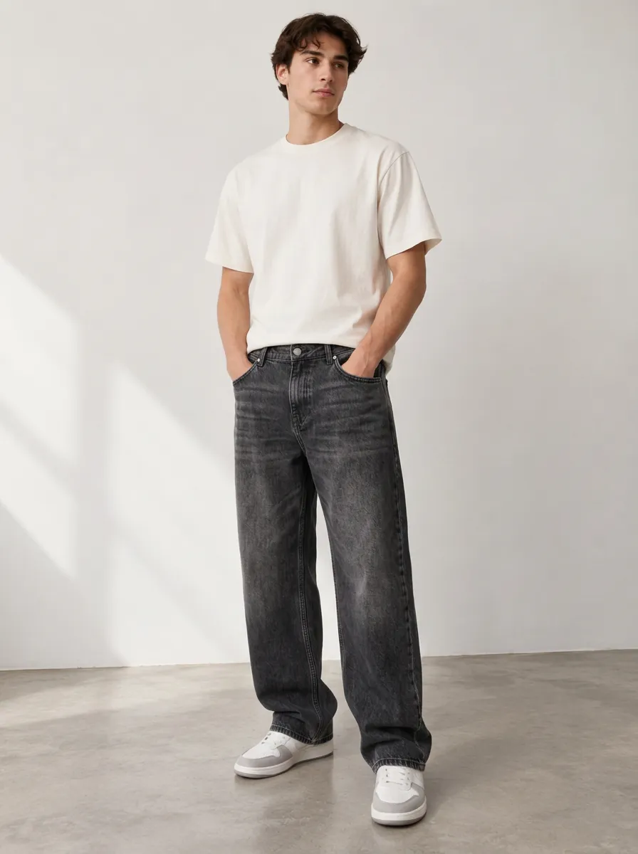 Men's Essential Denim Jeans with Straight Fit Relaxed Fit Detail