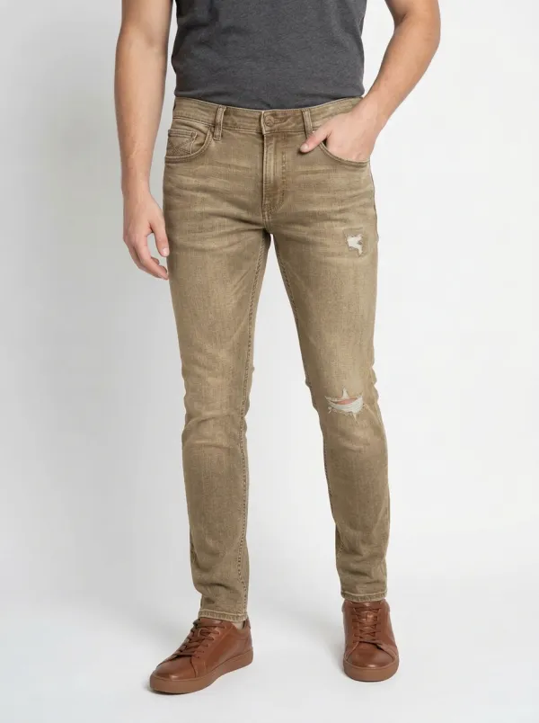 Men's Mid-Blue Distressed Slim-Fit Jeans