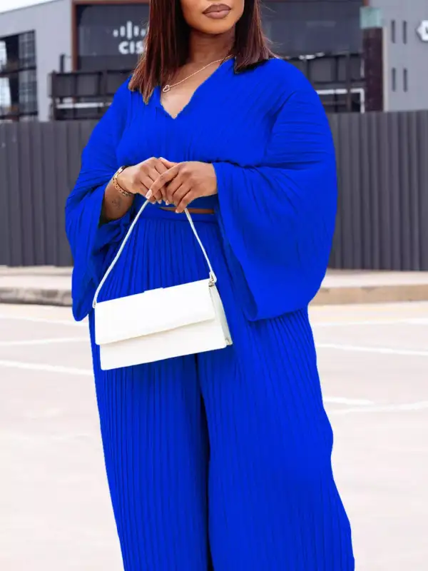 Full Size Pleated Crop Top and Wide Leg Pants
