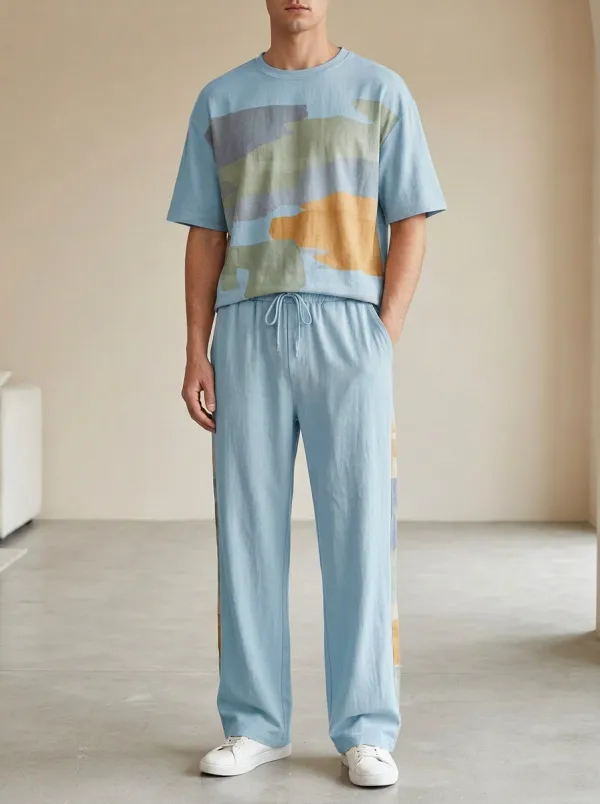 Men's Abstract Camo Pattern Printed Casual Lounge Set
