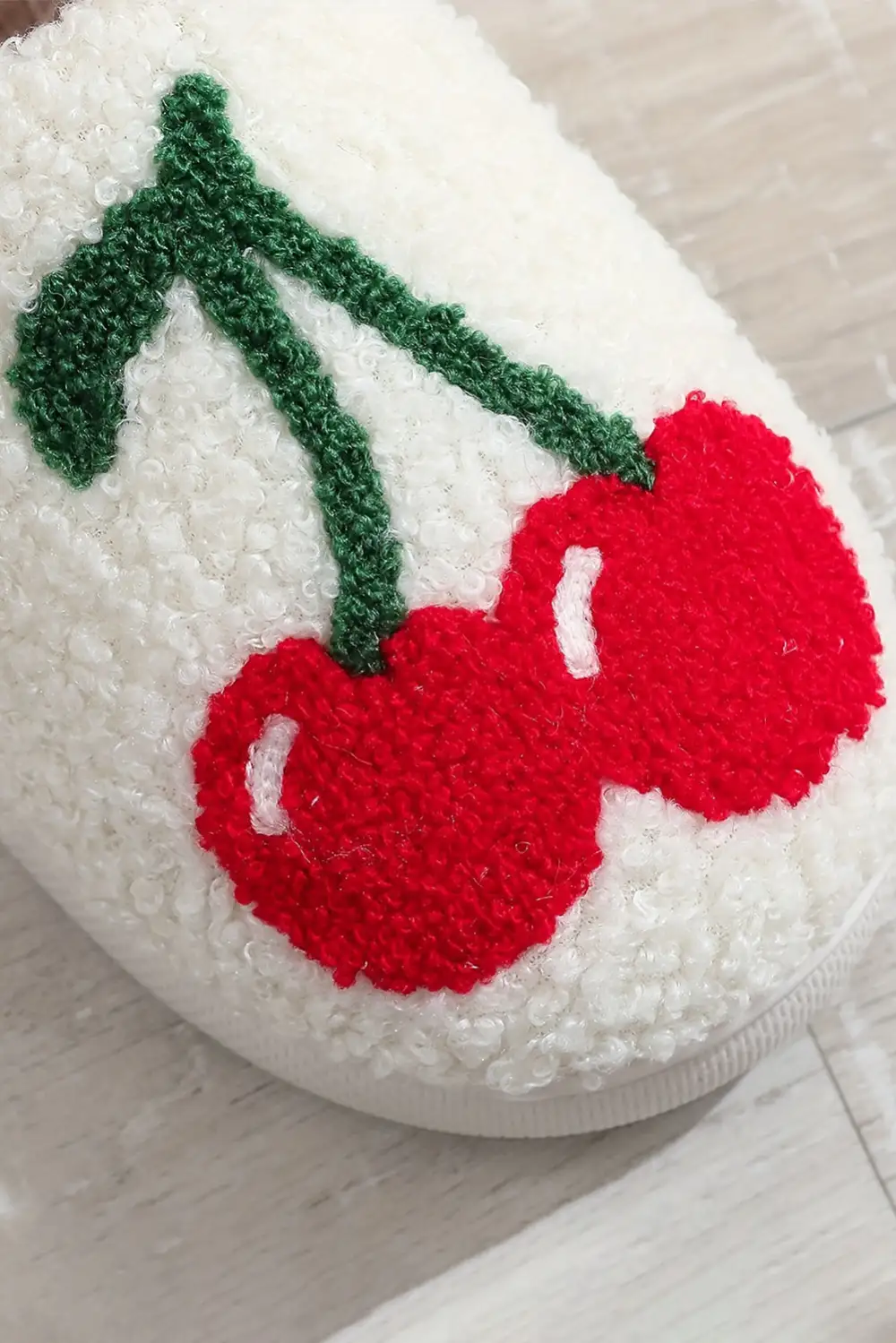 Cute Fruit Cherry Pattern Winter Plush Slide Slippers