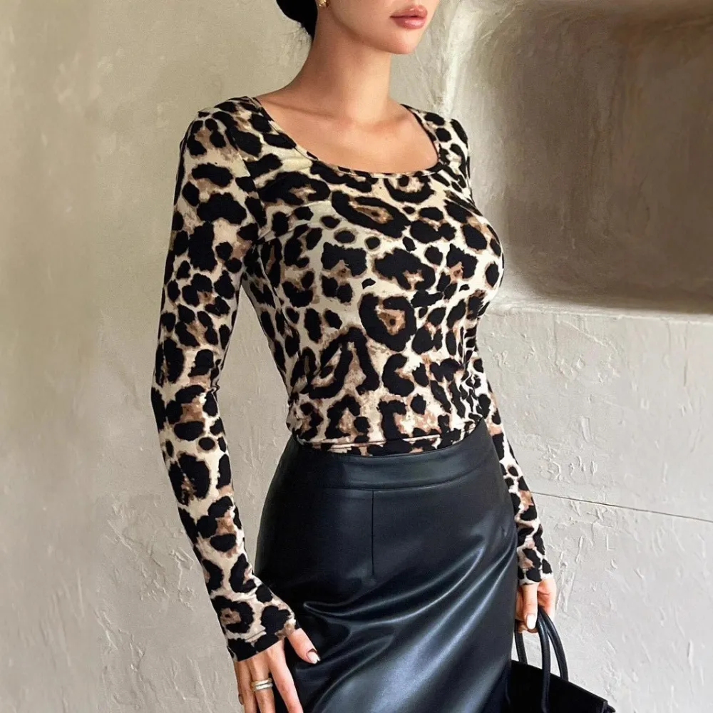 Leopard Print Long Sleeve Blouse