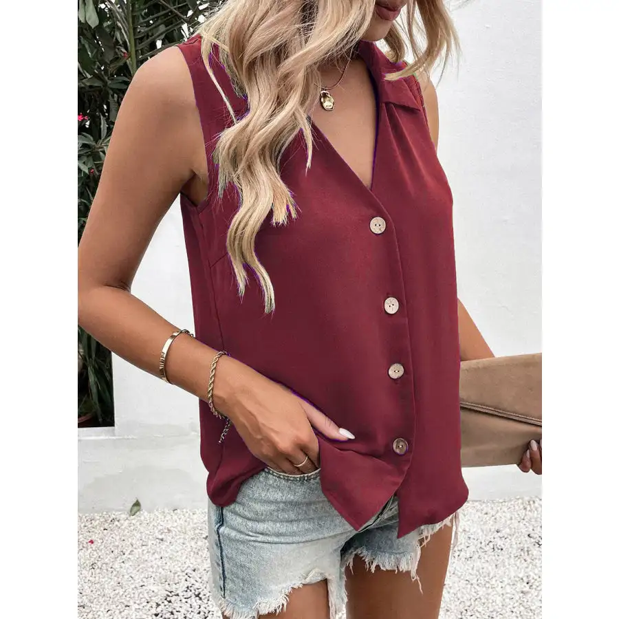 Full Size Collar Button Up Tank