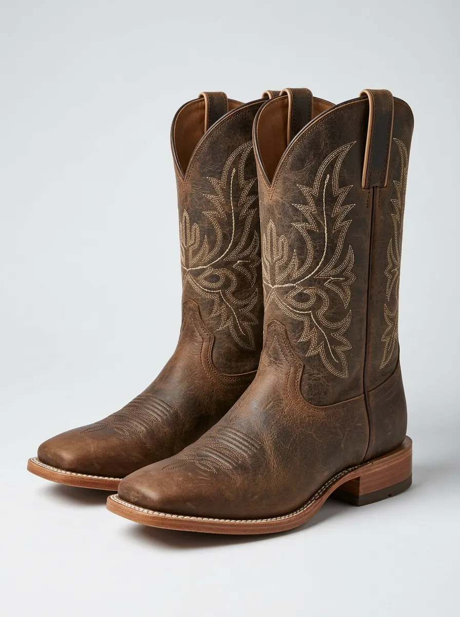 Men's Heritage Inspired Western Cowboy Embroidered Distressed Cowboy Boots