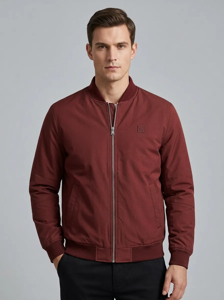 Men's Casual Olive Green Minimalist Zip-up Bomber Jacket
