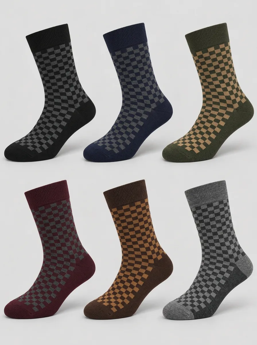 Men's Multicolor Checkered Pattern Crew Socks Multi-Pack