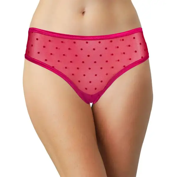 Satin-Trim Mesh Polka-Dot Thong Panty