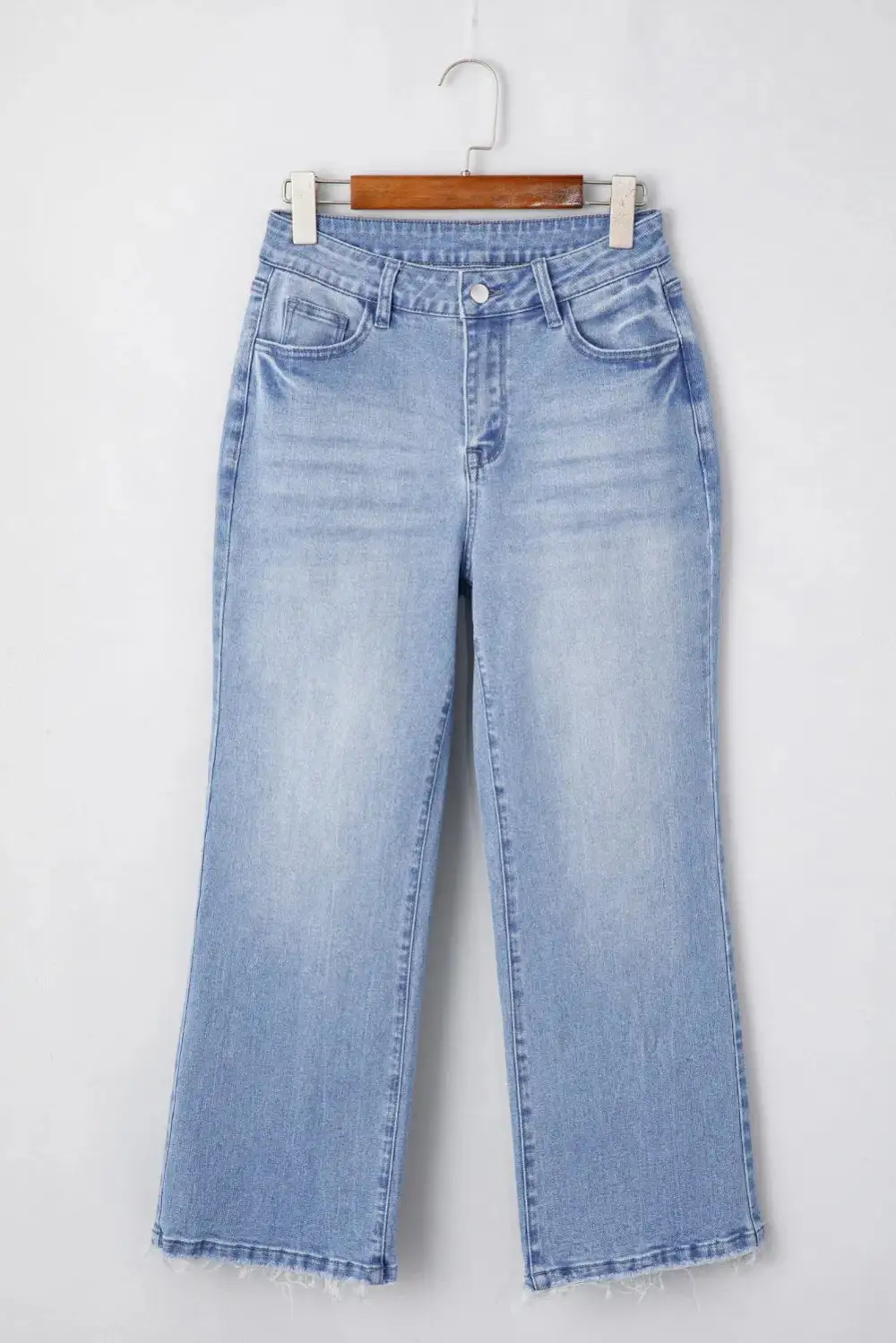 High Waist Flared Raw Hem Washed Casual Jeans