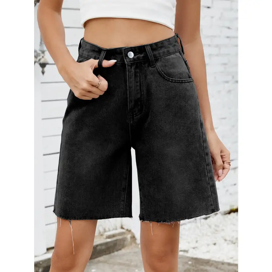 Raw Hem Washed Denim Shorts
