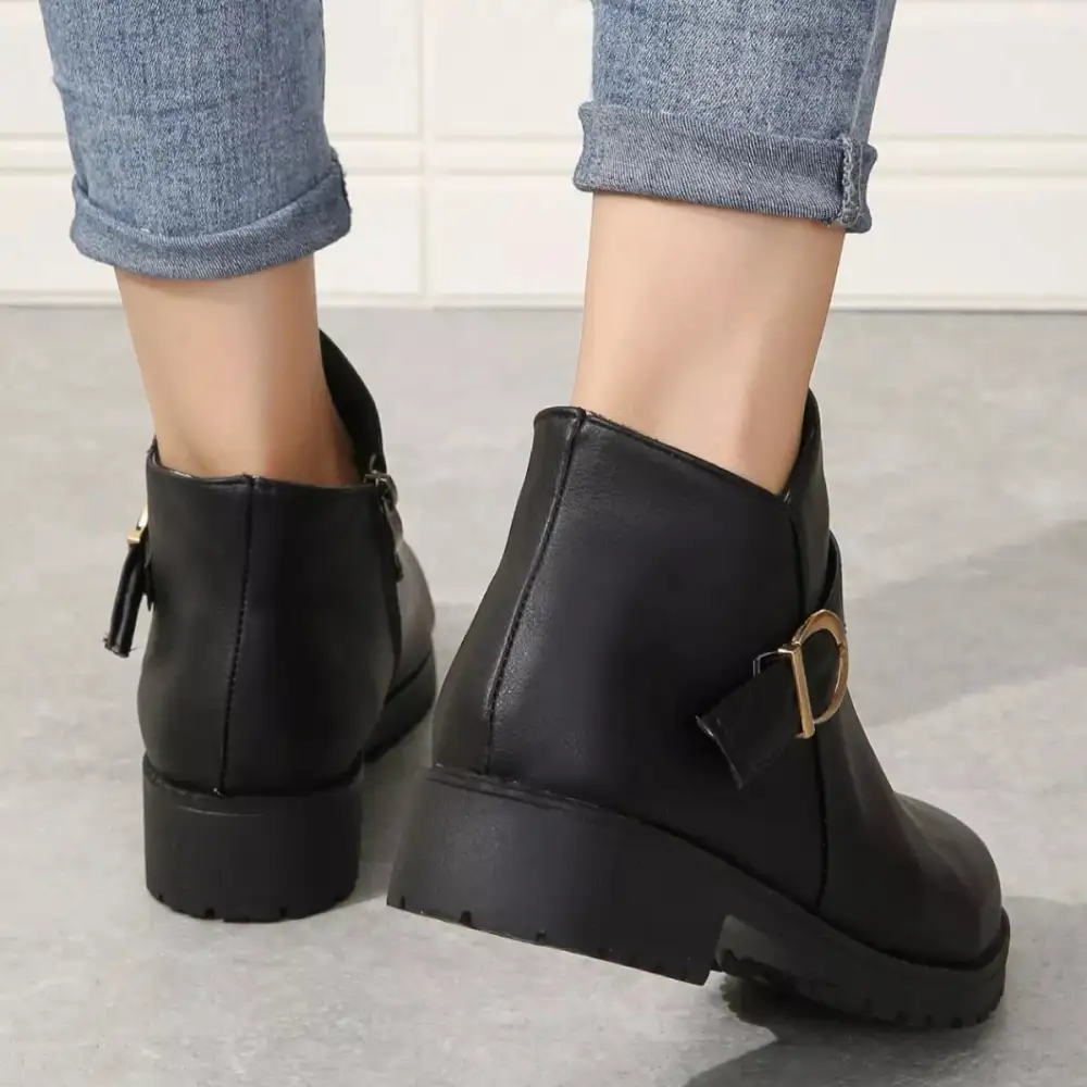 Modern Round Toe Block Heel Boots