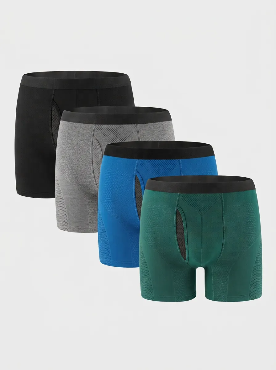 Men's Boxer Briefs Four-Pack with Mesh Breathable-Look Cotton Performance-Inspired