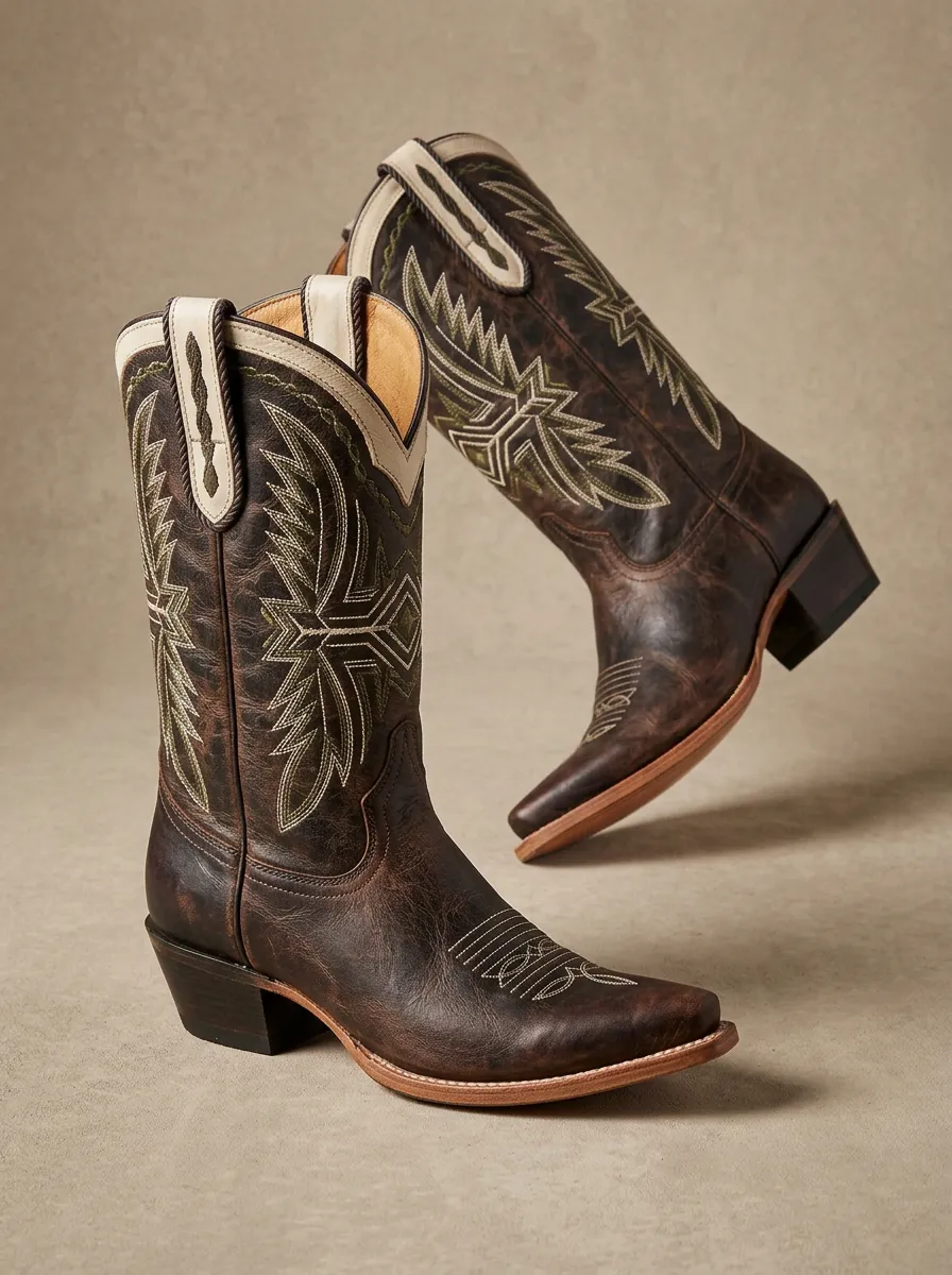 Ranch Embroidered Leather-Look Classic Look Unisex Western Cowboy Boots