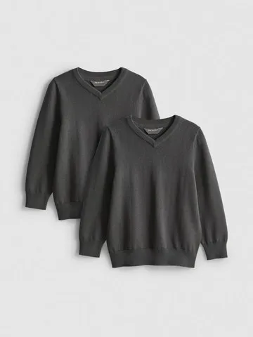 3-7yrs | 2pk Unisex Cotton Rich V-Neck School Jumpers