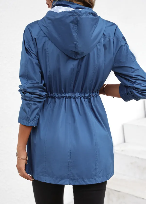Dusty Blue Pocket Long Sleeve Turtleneck Coat