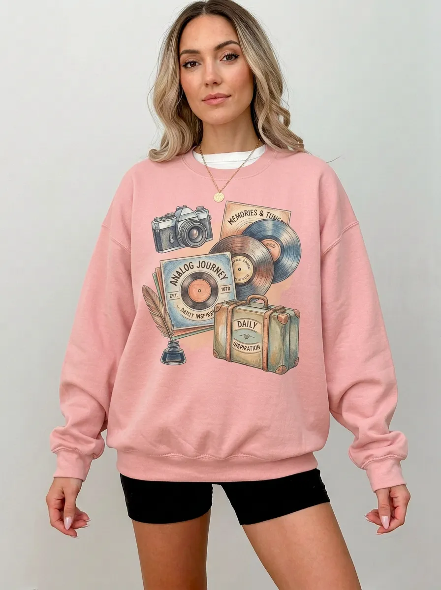 Women's Retro Music Camera Travel Graphic Sweatshirt