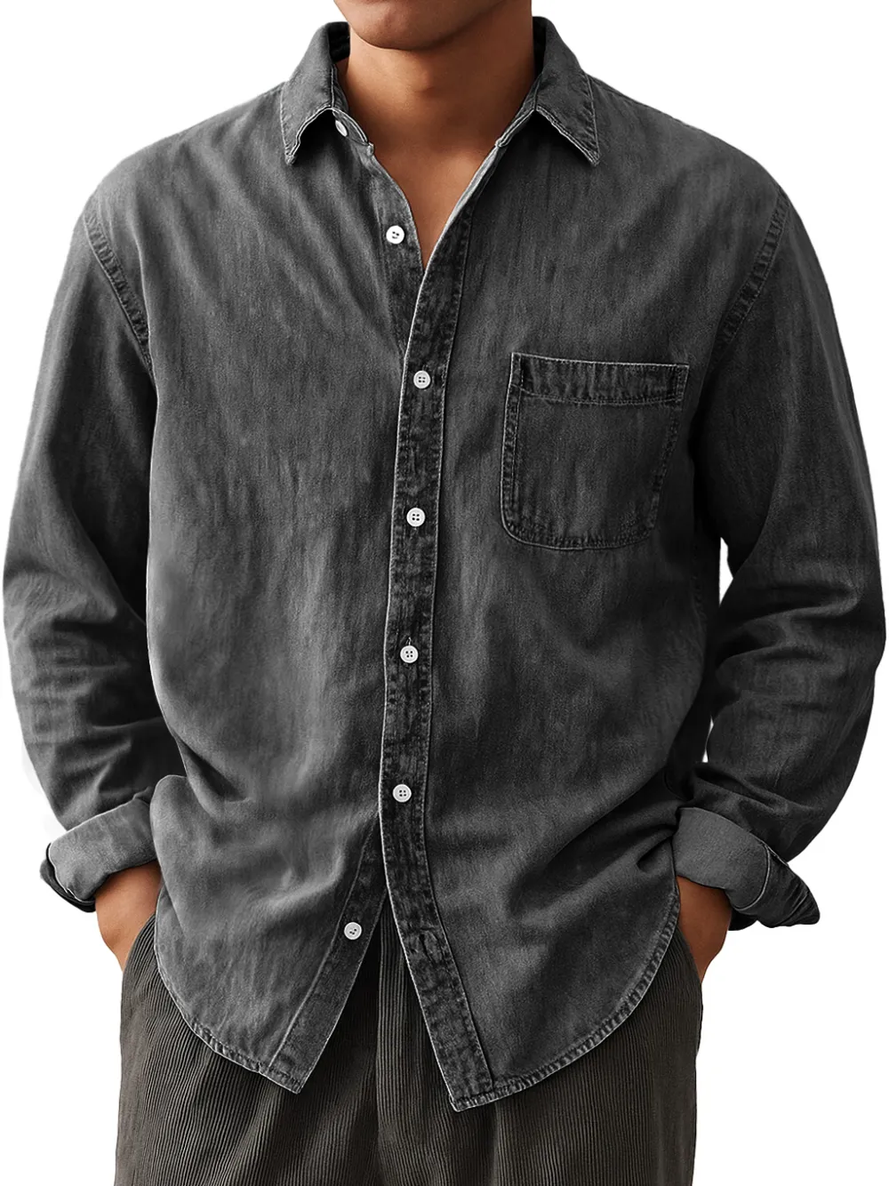 Garment Washed Camp Collar Pocket Shirt