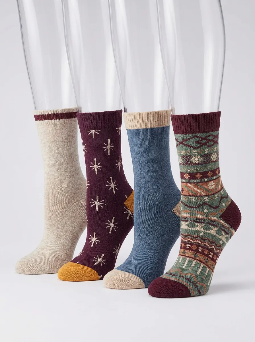 Everyday Snowflake Fair Isle Detail Men's Four Pair Socks