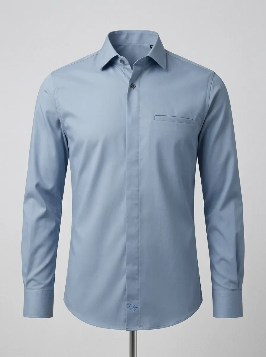 Men's Non-Iron Cotton Compass Logo Embroidered Long Sleeve Shirt