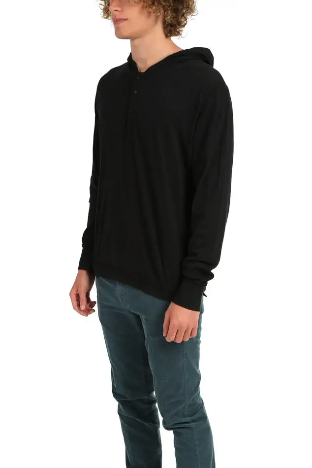 Henley Cotton Hooded Hoodie