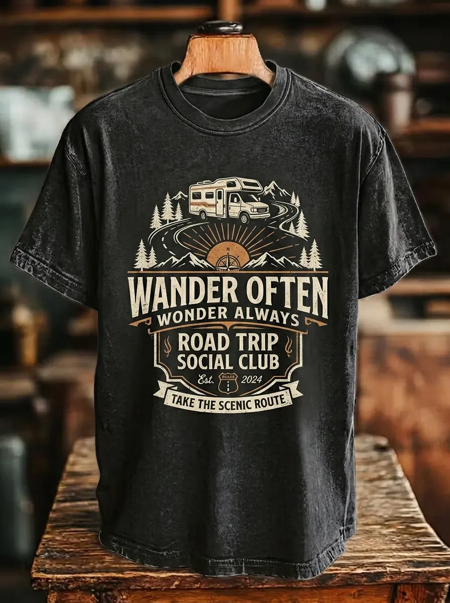 Unisex Camping Lover Road Trip Camper Van Printed T-shirt