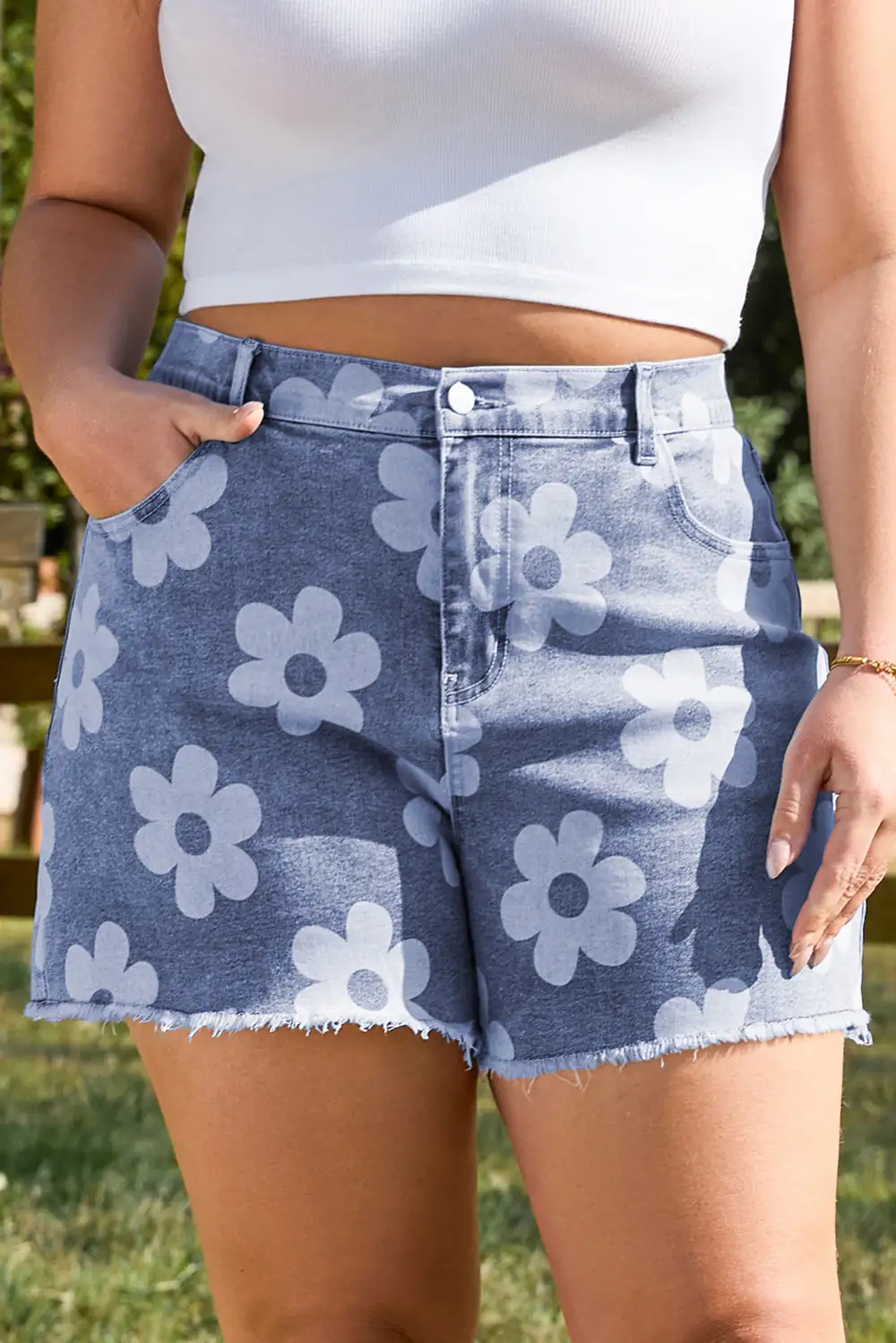 Blue Floral Pattern High Waist