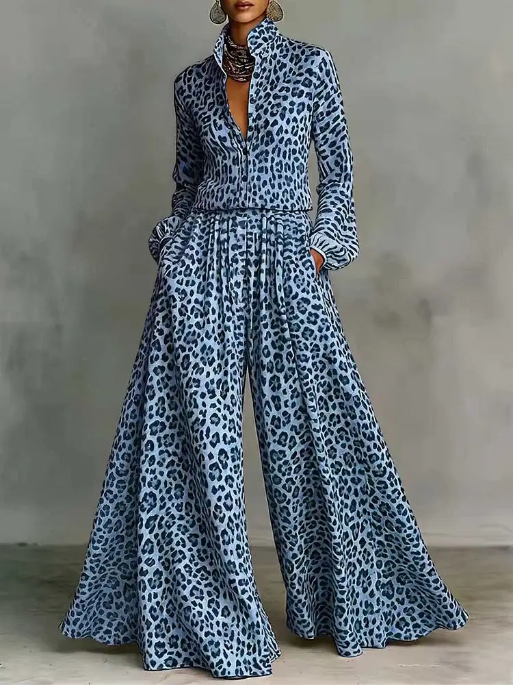 Wide-Leg Long-Sleeve Women's Matching Set