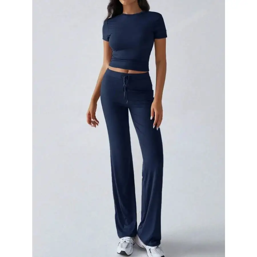 Everyday Round Neck Short Sleeve Top and Pants Set