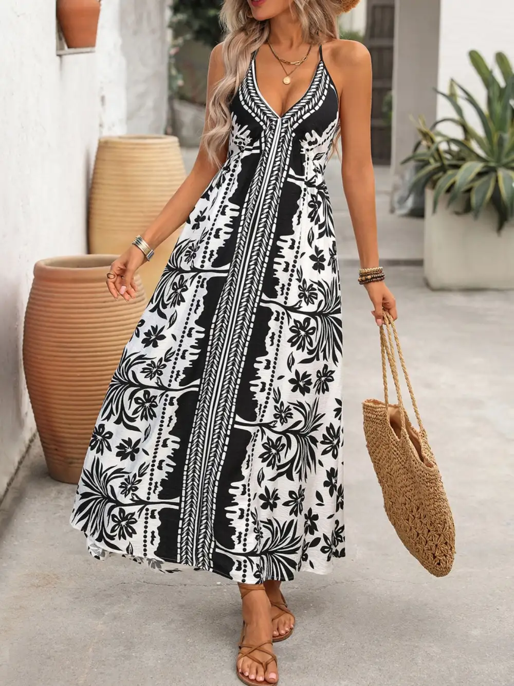 Structured Shape Printed Maxi Dress