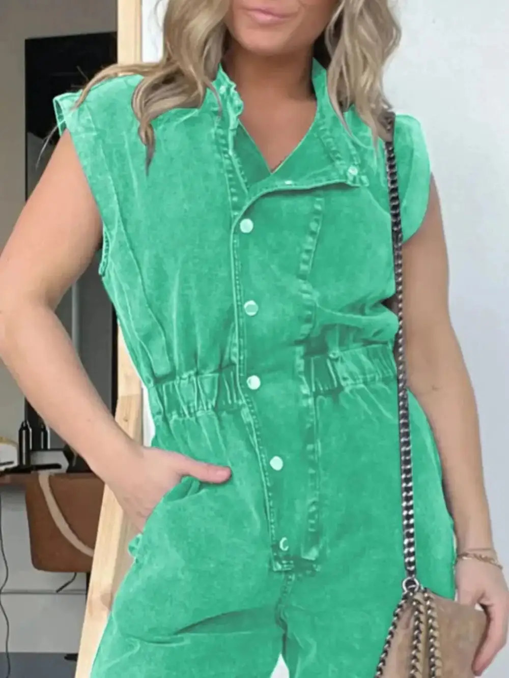 Modern Denim Button Front Jumpsuit