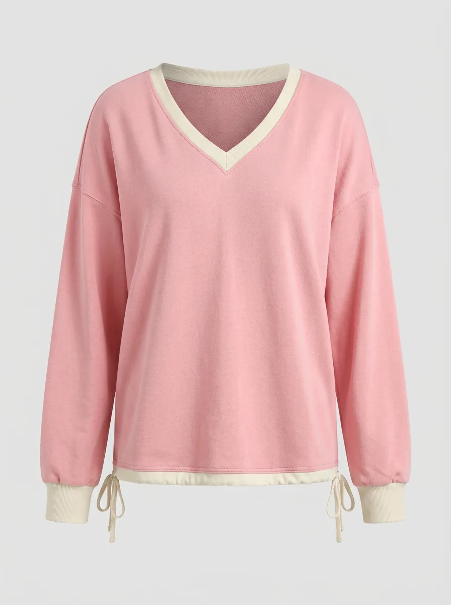 Women's V-Neck Contrast Trim Sweatshirt