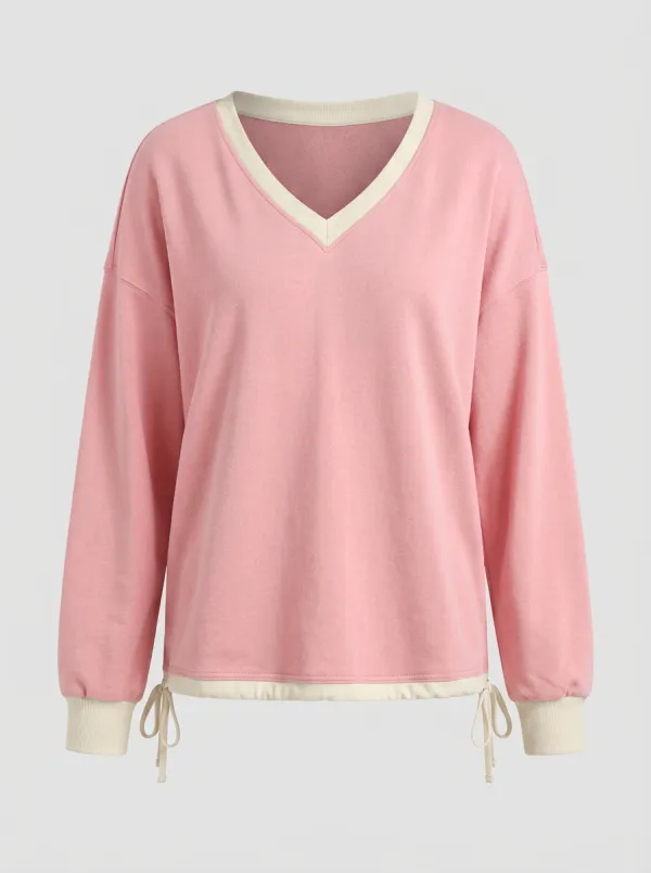Women's V-Neck Contrast Trim Sweatshirt