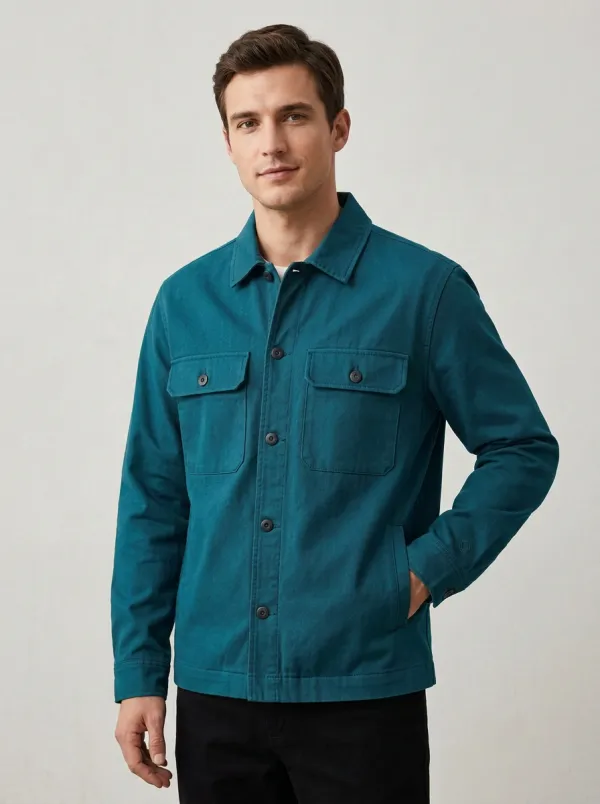 Men's Casual Minimalist Charcoal Button-Down Utility Jacket