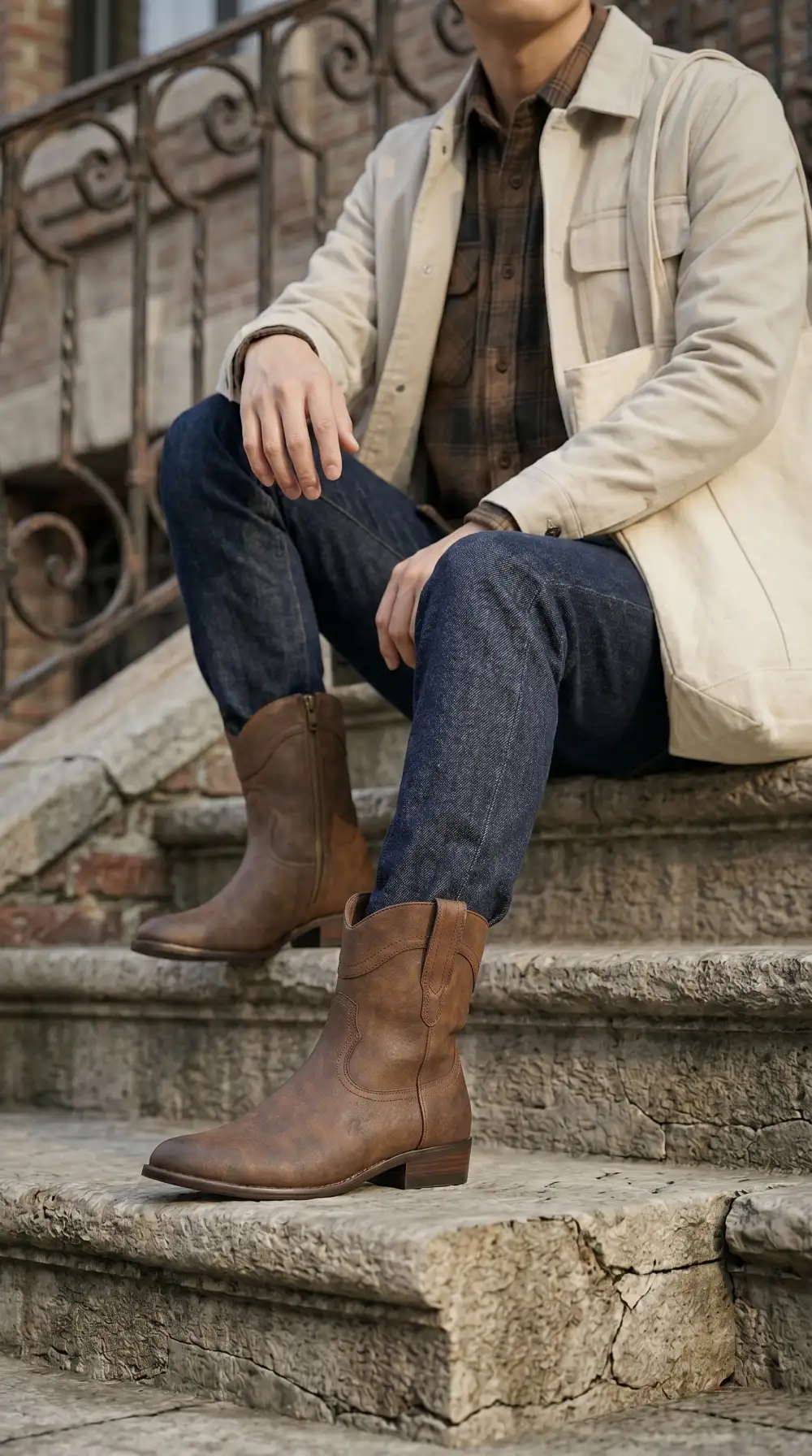 Faux-Suede Suede Faux-Leather Western Boots