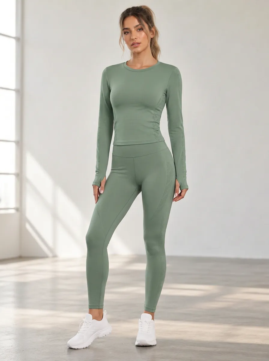 Women's Textured Printed Leggings Set