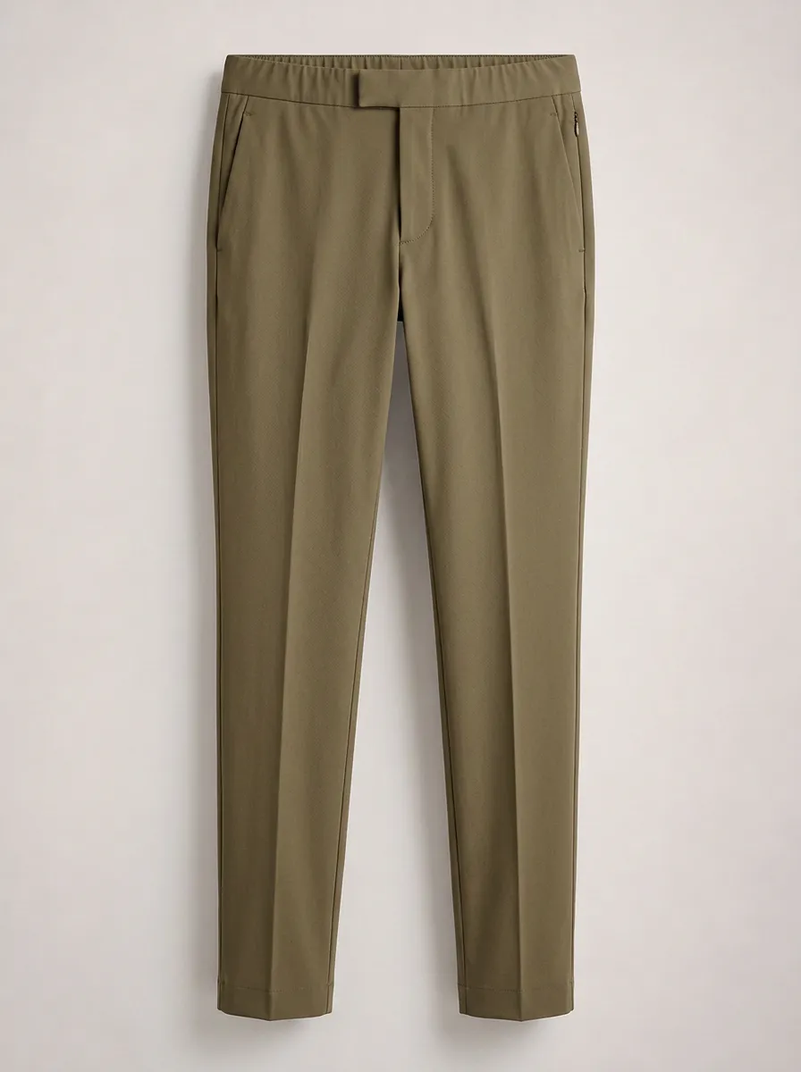 Men's Casual Olive Green Elastic Waist Slim Fit Trousers