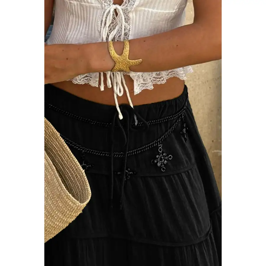 Bohemian Tiered Maxi Skirt with Drawstring Waist